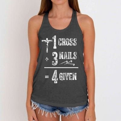 1 Cross + 3 Nails = 4 Given Forgiven Christian Jesus Christ Women's Knotted Racerback Tank