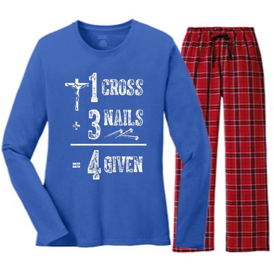 1 Cross + 3 Nails = 4 Given Forgiven Christian Jesus Christ Women's Long Sleeve Flannel Pajama Set 