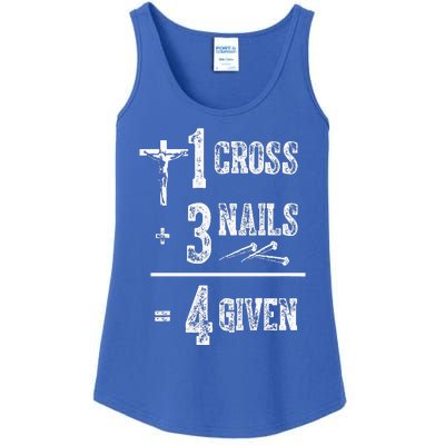 1 Cross + 3 Nails = 4 Given Forgiven Christian Jesus Christ Ladies Essential Tank