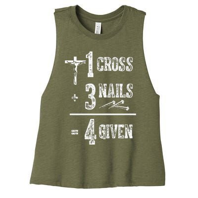 1 Cross + 3 Nails = 4 Given Forgiven Christian Jesus Christ Women's Racerback Cropped Tank