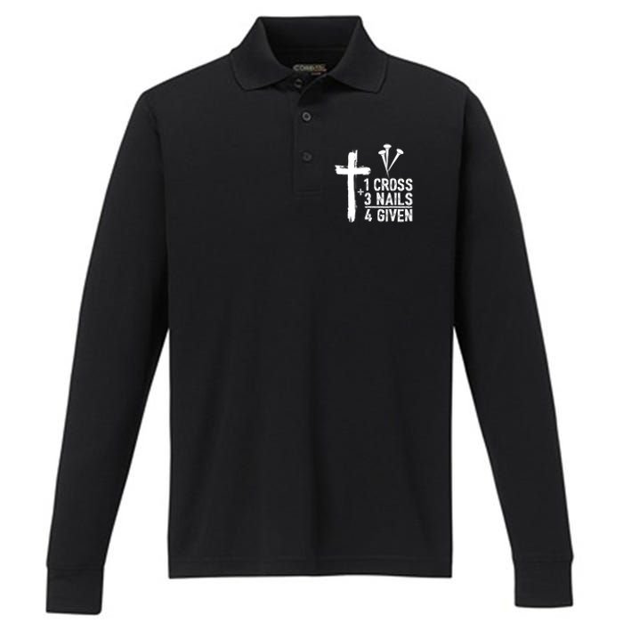 1 Cross 3 Nails 4 Given Happy Easter Day Jesus Christian Performance Long Sleeve Polo