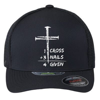 1 Cross 3 Nails Forgiven Christian Easter Flexfit Unipanel Trucker Cap