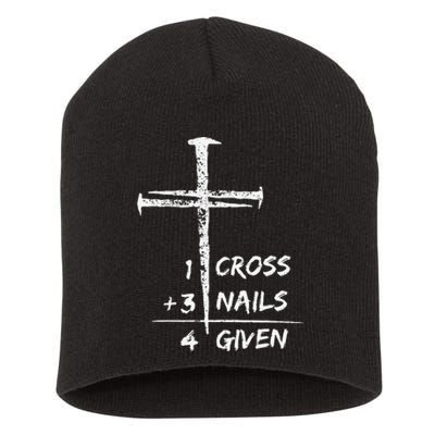 1 Cross 3 Nails Forgiven Christian Easter Short Acrylic Beanie