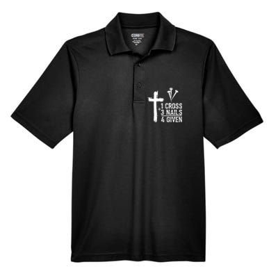 1 Cross 3 Nails Forgiven Christian Happy Easter Gift Men's Origin Performance Pique Polo