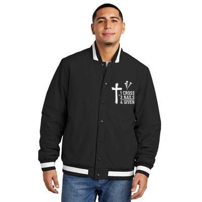 1 Cross 3 Nails Forgiven Christian Happy Easter Gift Insulated Varsity Jacket