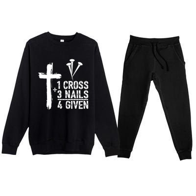 1 Cross 3 Nails Forgiven Christian Happy Easter Gift Premium Crewneck Sweatsuit Set