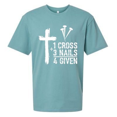 1 Cross 3 Nails Forgiven Christian Happy Easter Gift Sueded Cloud Jersey T-Shirt