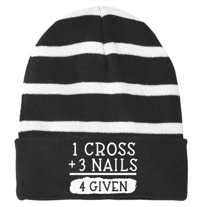 1 Cross 3 Nails 4 Given Faith Inspirational Striped Beanie with Solid Band