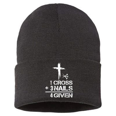 1 Cross 3 Nails Forgiven Christian Easter Gift Sustainable Knit Beanie