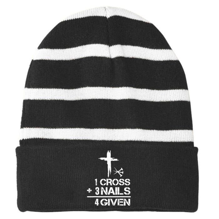 1 Cross 3 Nails Forgiven Christian Easter Gift Striped Beanie with Solid Band