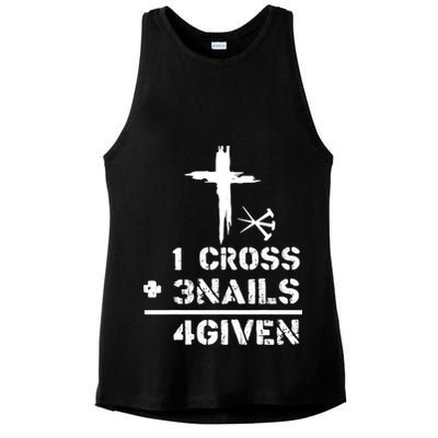 1 Cross 3 Nails Forgiven Christian Easter Day Gift Ladies PosiCharge Tri-Blend Wicking Tank