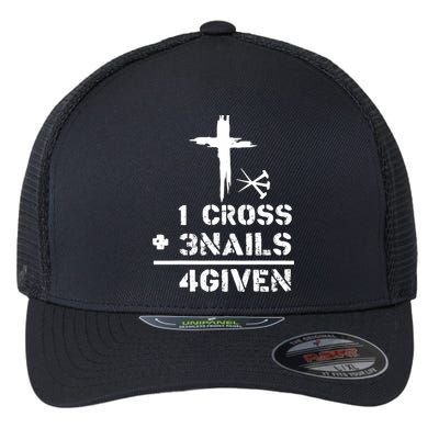 1 Cross 3 Nails Forgiven Christian Easter Day Gift Flexfit Unipanel Trucker Cap