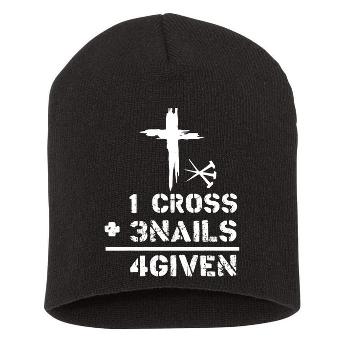 1 Cross 3 Nails Forgiven Christian Easter Day Gift Short Acrylic Beanie
