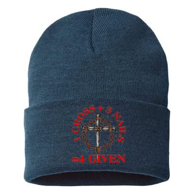 1 Cross 3 Nails 4 Giving Crucifixion Sustainable Knit Beanie