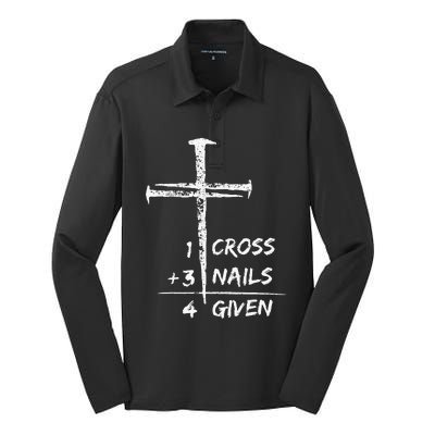 1 Cross 3 Nails Forgiven Jesus Christian Easter Silk Touch Performance Long Sleeve Polo