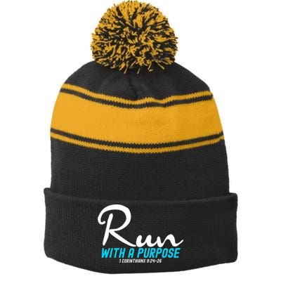 1 Corinthians 924 26 Run With A Purpose Stripe Pom Pom Beanie