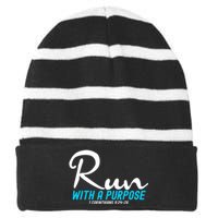 1 Corinthians 924 26 Run With A Purpose Striped Beanie with Solid Band