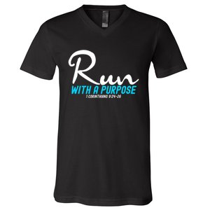 1 Corinthians 924 26 Run With A Purpose V-Neck T-Shirt