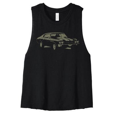 1970 Classic America Ss Muscle Car Women's Racerback Cropped Tank