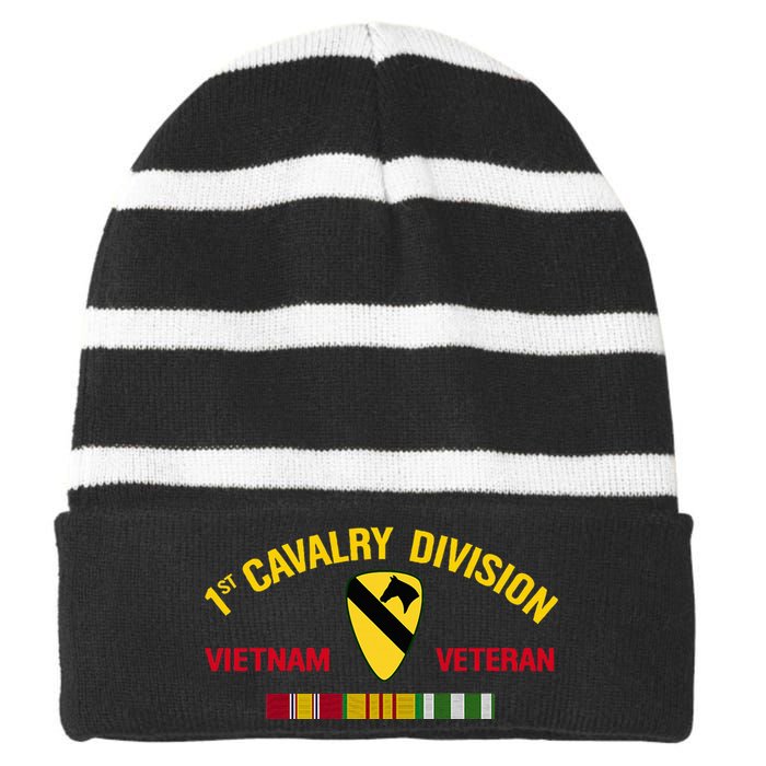 1st Cavalry Division Vietnam Veteran 1st Air Cav In Vietnam Striped Beanie with Solid Band