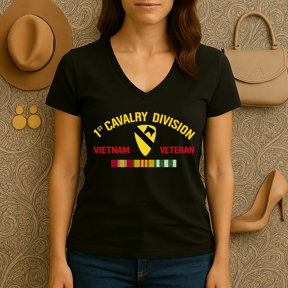 1st Cavalry Division Vietnam Veteran 1st Air Cav In Vietnam Women's V-Neck T-Shirt