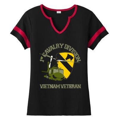 1st Cavalry Division Vietnam Veteran UH1 Gunship Veteran Day Ladies Halftime Notch Neck Tee