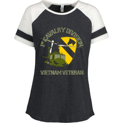 1st Cavalry Division Vietnam Veteran UH1 Gunship Veteran Day Enza Ladies Jersey Colorblock Tee