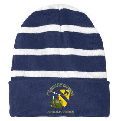 1st Cavalry Division Vietnam Veteran UH1 Gunship Veteran Day Striped Beanie with Solid Band