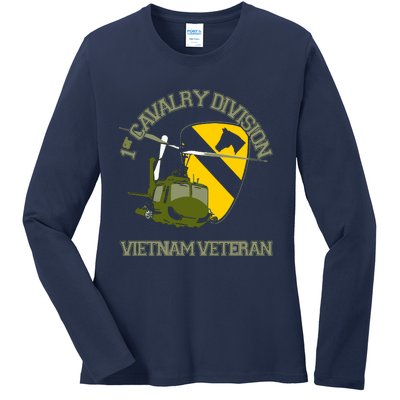 1st Cavalry Division Vietnam Veteran UH1 Gunship Veteran Day Ladies Long Sleeve Shirt