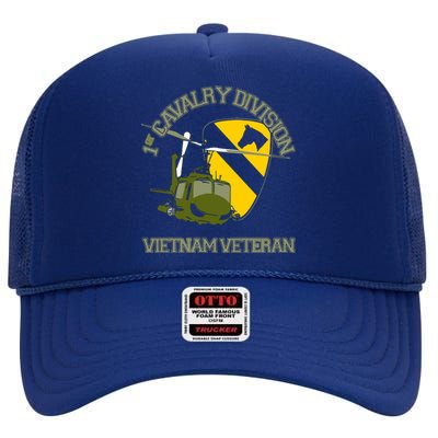 1st Cavalry Division Vietnam Veteran UH1 Gunship Veteran Day High Crown Mesh Back Trucker Hat