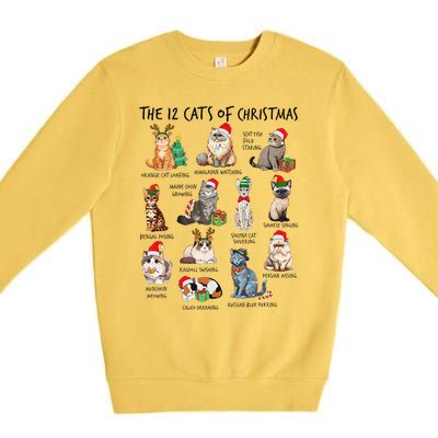 12 Cats Of Christmas Funny Christmas Cat Lover Xmas Holiday Premium Crewneck Sweatshirt