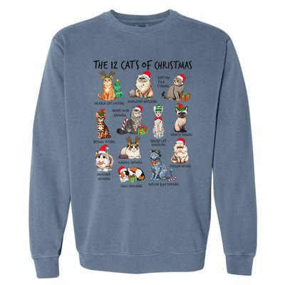 12 Cats Of Christmas Funny Christmas Cat Lover Xmas Holiday Garment-Dyed Sweatshirt