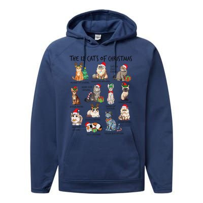 12 Cats Of Christmas Funny Christmas Cat Lover Xmas Holiday Performance Fleece Hoodie