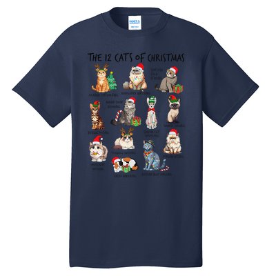 12 Cats Of Christmas Funny Christmas Cat Lover Xmas Holiday Tall T-Shirt