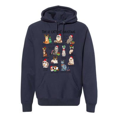 12 Cats Of Christmas Funny Christmas Cat Lover Xmas Holiday Premium Hoodie