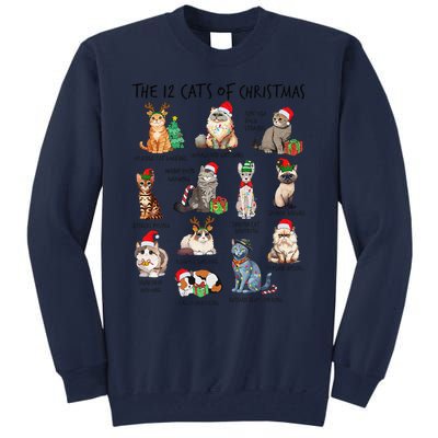 12 Cats Of Christmas Funny Christmas Cat Lover Xmas Holiday Tall Sweatshirt