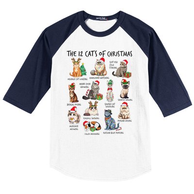 12 Cats Of Christmas Funny Christmas Cat Lover Xmas Holiday Baseball Sleeve Shirt