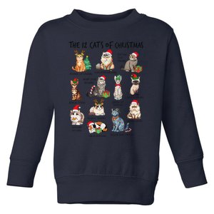 12 Cats Of Christmas Funny Christmas Cat Lover Xmas Holiday Toddler Sweatshirt