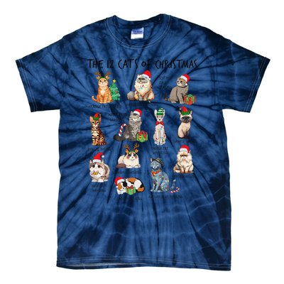 12 Cats Of Christmas Funny Christmas Cat Lover Xmas Holiday Tie-Dye T-Shirt