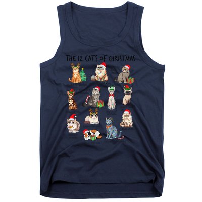 12 Cats Of Christmas Funny Christmas Cat Lover Xmas Holiday Tank Top