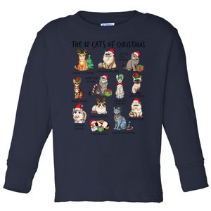 12 Cats Of Christmas Funny Christmas Cat Lover Xmas Holiday Toddler Long Sleeve Shirt