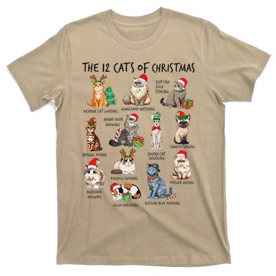 12 Cats Of Christmas Funny Christmas Cat Lover Xmas Holiday T-Shirt