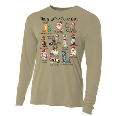 12 Cats Of Christmas Funny Christmas Cat Lover Xmas Holiday Cooling Performance Long Sleeve Crew