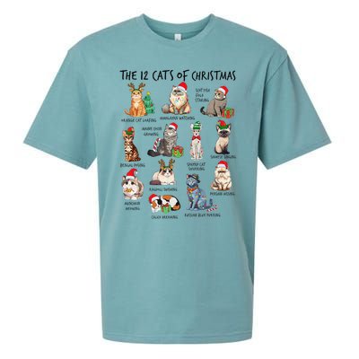 12 Cats Of Christmas Funny Christmas Cat Lover Xmas Holiday Sueded Cloud Jersey T-Shirt