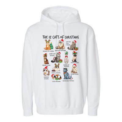 12 Cats Of Christmas Funny Christmas Cat Lover Xmas Holiday Garment-Dyed Fleece Hoodie