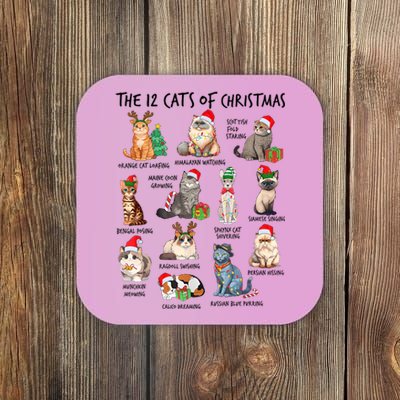 12 Cats Of Christmas Funny Christmas Cat Lover Xmas Holiday Coaster