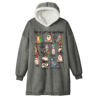 12 Cats Of Christmas Funny Christmas Cat Lover Xmas Holiday Hooded Wearable Blanket