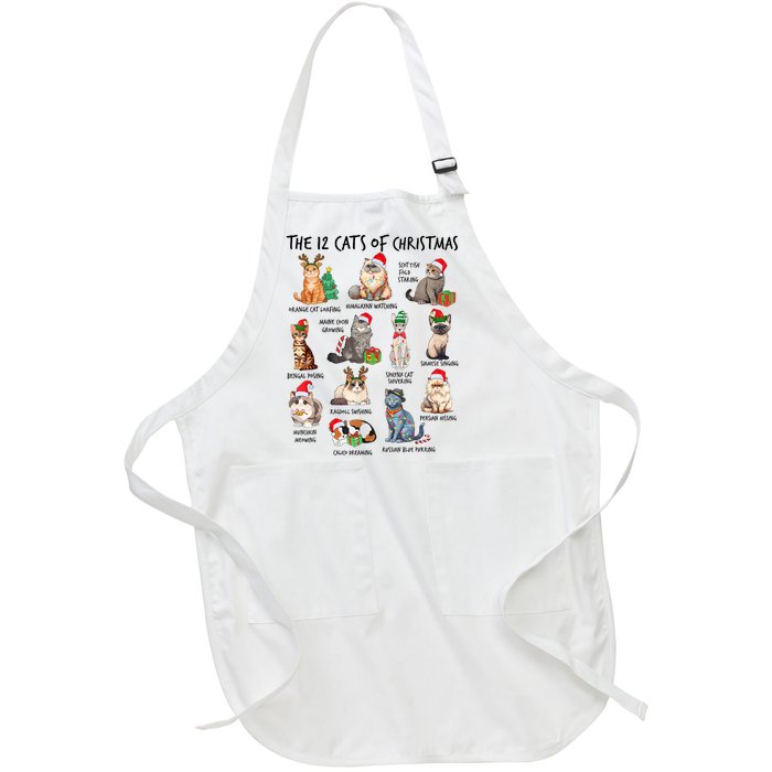 12 Cats Of Christmas Funny Christmas Cat Lover Xmas Holiday Full-Length Apron With Pockets