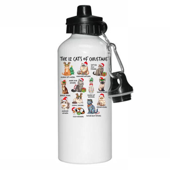 12 Cats Of Christmas Funny Christmas Cat Lover Xmas Holiday Aluminum Water Bottle