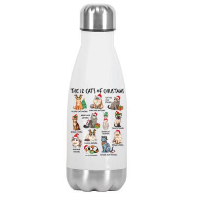 12 Cats Of Christmas Funny Christmas Cat Lover Xmas Holiday Stainless Steel Insulated Water Bottle